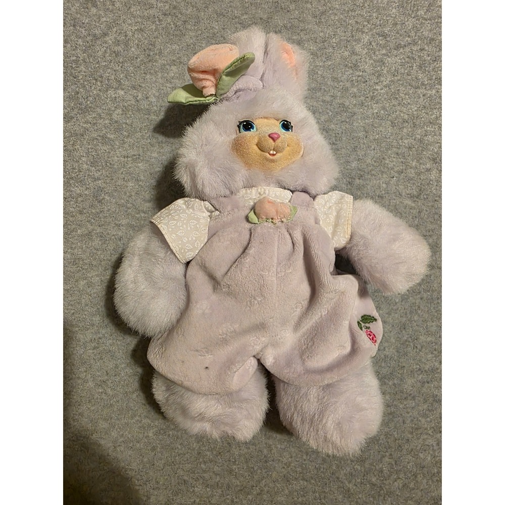 1998 Fisher Price Hannah Berry Bunny Plush Lavender Flower Strawberry Overalls